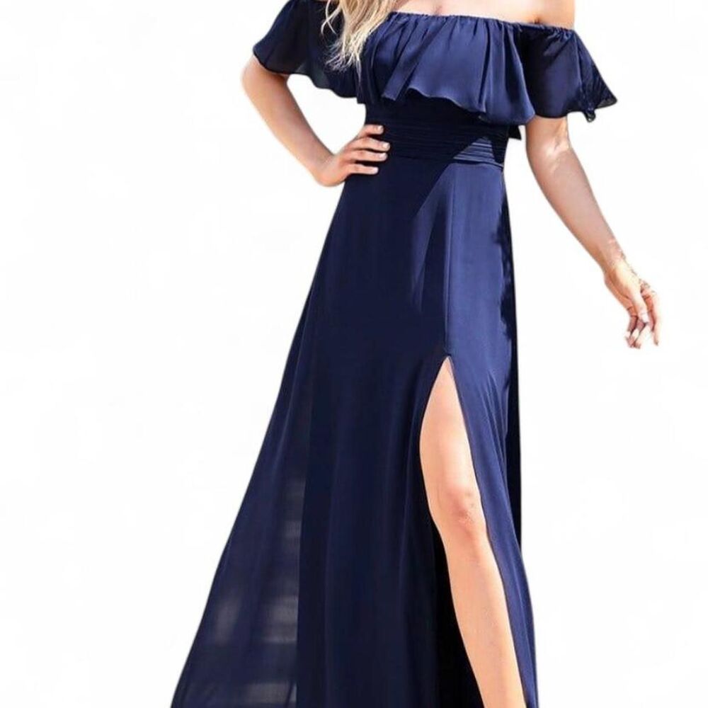 Blue Maxi Formal Dress 8 Ruffle Sleeve Off Shoulder HOCO Eveningwear Wedding